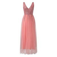 Load image into Gallery viewer, Beading Dresses V-Neck Pink High Split Tulle Sweep
