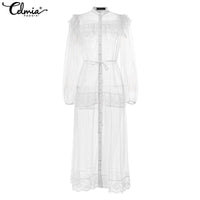 Load image into Gallery viewer, Celmia Fashion See-through Party Long Dress Womens Summer Beach Dresses Long Sleeve Cover Up Tulle Lace Sexy Dress Casual Robe