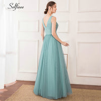 Load image into Gallery viewer, Elegant Women Dress A-Line Beaded Double V-Neck Sleeveless Tulle Maxi Dress Sexy Embroidered Long Party Dress Vestidos 2020
