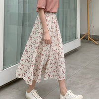 Load image into Gallery viewer, Floral Print Ruffle Pleated Long Skirts summer Women Korean Skirt Streetwear Drawstring Elastic Waist Midi Skirt
