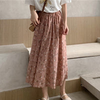 Load image into Gallery viewer, Floral Print Ruffle Pleated Long Skirts summer Women Korean Skirt Streetwear Drawstring Elastic Waist Midi Skirt
