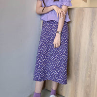 Load image into Gallery viewer, Floral Print Ruffle Pleated Long Skirts summer Women Korean Skirt Streetwear Drawstring Elastic Waist Midi Skirt
