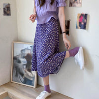 Load image into Gallery viewer, Floral Print Ruffle Pleated Long Skirts summer Women Korean Skirt Streetwear Drawstring Elastic Waist Midi Skirt

