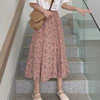 Load image into Gallery viewer, Floral Print Ruffle Pleated Long Skirts summer Women Korean Skirt Streetwear Drawstring Elastic Waist Midi Skirt
