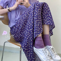 Load image into Gallery viewer, Floral Print Ruffle Pleated Long Skirts summer Women Korean Skirt Streetwear Drawstring Elastic Waist Midi Skirt
