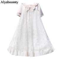 Load image into Gallery viewer, Japanese Lolita Summmer Women Dress Sailor Collar Bow Apricot Black Daisy Princess Party Dress Cute Kawaii Ruffles Tulle Dress