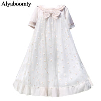 Load image into Gallery viewer, Japanese Lolita Summmer Women Dress Sailor Collar Bow Apricot Black Daisy Princess Party Dress Cute Kawaii Ruffles Tulle Dress