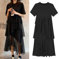 Load image into Gallery viewer, Newly Women Mid-Length Tulle O-Neck Half Sleeve Layered Dress for Spring Summer DO99