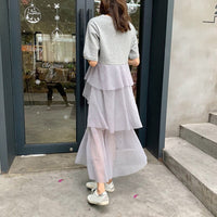 Load image into Gallery viewer, Newly Women Mid-Length Tulle O-Neck Half Sleeve Layered Dress for Spring Summer DO99