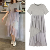 Load image into Gallery viewer, Newly Women Mid-Length Tulle O-Neck Half Sleeve Layered Dress for Spring Summer DO99