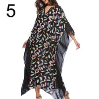Load image into Gallery viewer, Party Fashion Women Leaf Flower Feather Print 3/4 Sleeve V Neck Tulle Maxi Dress