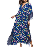 Load image into Gallery viewer, Party Fashion Women Leaf Flower Feather Print 3/4 Sleeve V Neck Tulle Maxi Dress