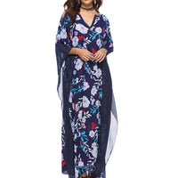 Load image into Gallery viewer, Party Fashion Women Leaf Flower Feather Print 3/4 Sleeve V Neck Tulle Maxi Dress