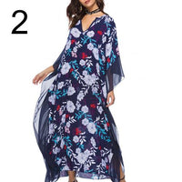 Load image into Gallery viewer, Party Fashion Women Leaf Flower Feather Print 3/4 Sleeve V Neck Tulle Maxi Dress