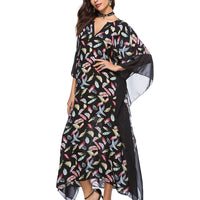 Load image into Gallery viewer, Party Fashion Women Leaf Flower Feather Print 3/4 Sleeve V Neck Tulle Maxi Dress