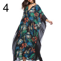 Load image into Gallery viewer, Party Fashion Women Leaf Flower Feather Print 3/4 Sleeve V Neck Tulle Maxi Dress