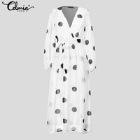 Load image into Gallery viewer, Plus Size Sundress Celmia Women Sexy Gauze Tulle Polka Dot Maxi Long Dress Lantern Sleeve See -through Beach Party Vestidos Sash