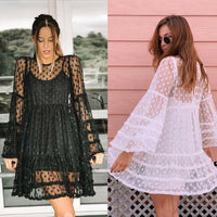 Load image into Gallery viewer, Women Boho Beach Polka Dot Printed Sheer Mesh Tulle Dress Summer Holiday Ruffled Mini Dress