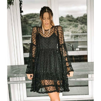 Load image into Gallery viewer, Women Boho Beach Polka Dot Printed Sheer Mesh Tulle Dress Summer Holiday Ruffled Mini Dress