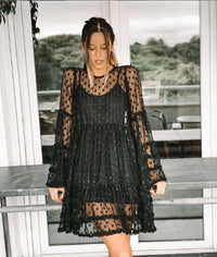 Load image into Gallery viewer, Women Boho Beach Polka Dot Printed Sheer Mesh Tulle Dress Summer Holiday Ruffled Mini Dress