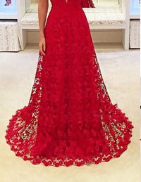 Load image into Gallery viewer, hirigin Elegant Women Deep V-neck Floral Lace Hollow Out Long Maxi Dress Evening Formal Party Prom Ball Gown Red Vestido
